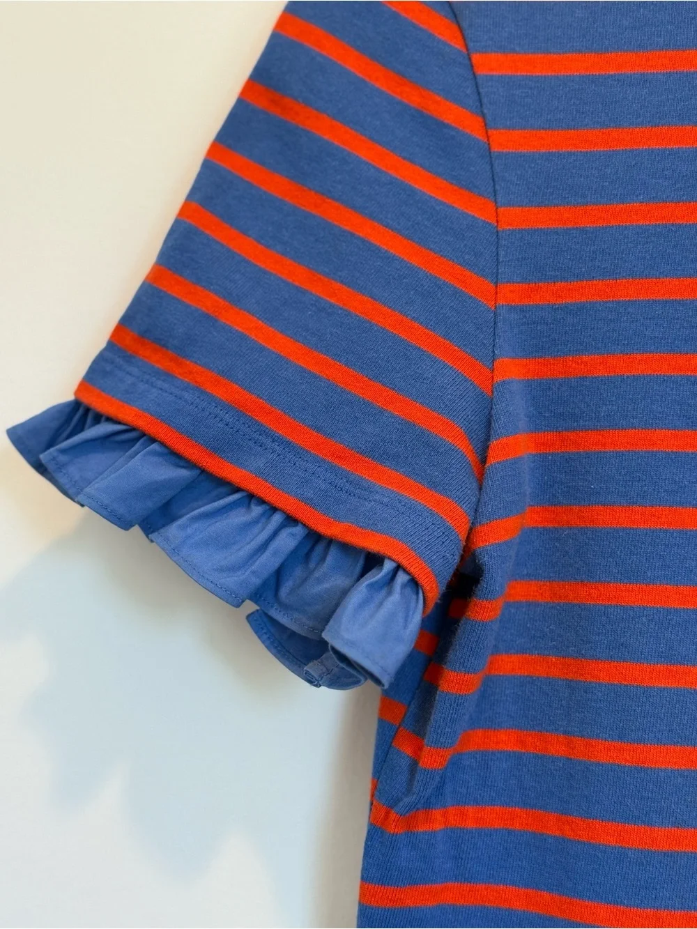 Tory Burch Blue & Orange Ruffle Sleeve Striped Casual T-Shirt Dress XS